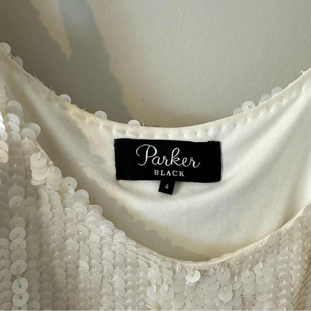 Parker Black Sequin Floral Slip Dress Ivory Beaded Size 4 - Picture 4 of 8